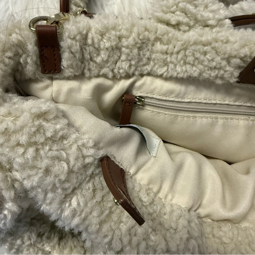 Aspen Sherpa Tote Bag Cross Body Cream Faux Shearling